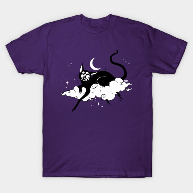 Strange Many Eyed Black Cat On Cloud With Lighting Bolt T-Shirt by cellsdividing